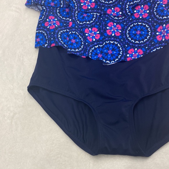 NWT Calypso Cove Double Ruffle One-Piece Navy Swimsuit Size 10  !! - Picture 4 of 6